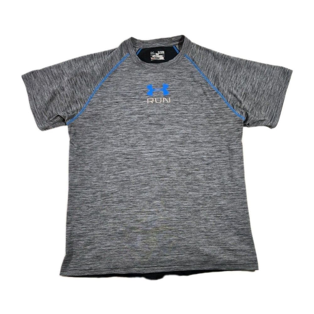 Mens Under Armour Run Short Sleeve T Shirt Gray Black Fitted XL